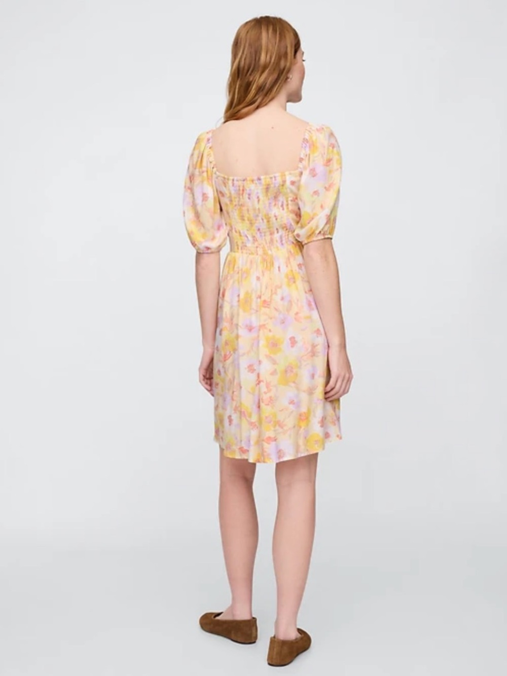 GAP Pastel Yellow Floral Puff-Sleeve Mini Dress - Picture 3 of 9